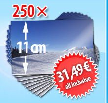 250 Abzüge im 11cm-Format für 31,49 Euro inklusive Versand und Bearbeitung
