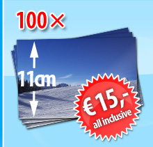 100 foto's van 11cm voor 12,99 Euro incl. verzendkosten en bewerking