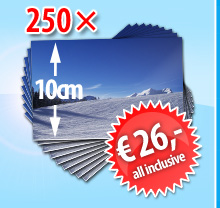 250 foto's van 10cm voor 21,49 Euro incl. verzendkosten en bewerking