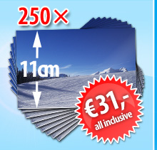 250 foto's van 11cm voor 31,49 Euro incl. verzendkosten en bewerking